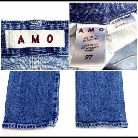 AMO Slim Duck Pant High Rise Button Fly Jeans in Dark Vintage Medium Wash - Picture 3 of 5